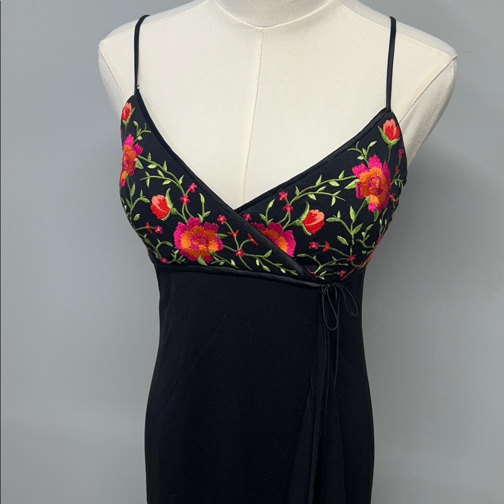Vintage Black Formal Dress Gown Y2K 90s Fairy Boho Size 7/8 Floral Prom Ruffle - Picture 3 of 7